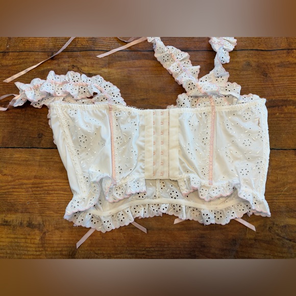 For Love And Lemons White and Pink Lace Bralette - Picture 7 of 9